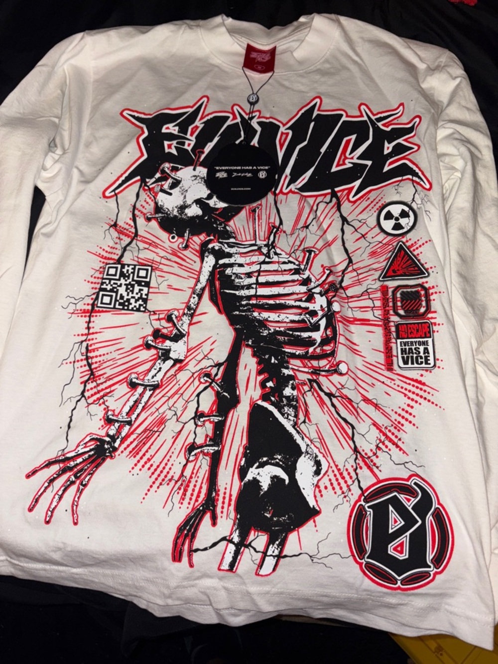 Men's Graphic Tee - White with Black & Red Skeleton Design